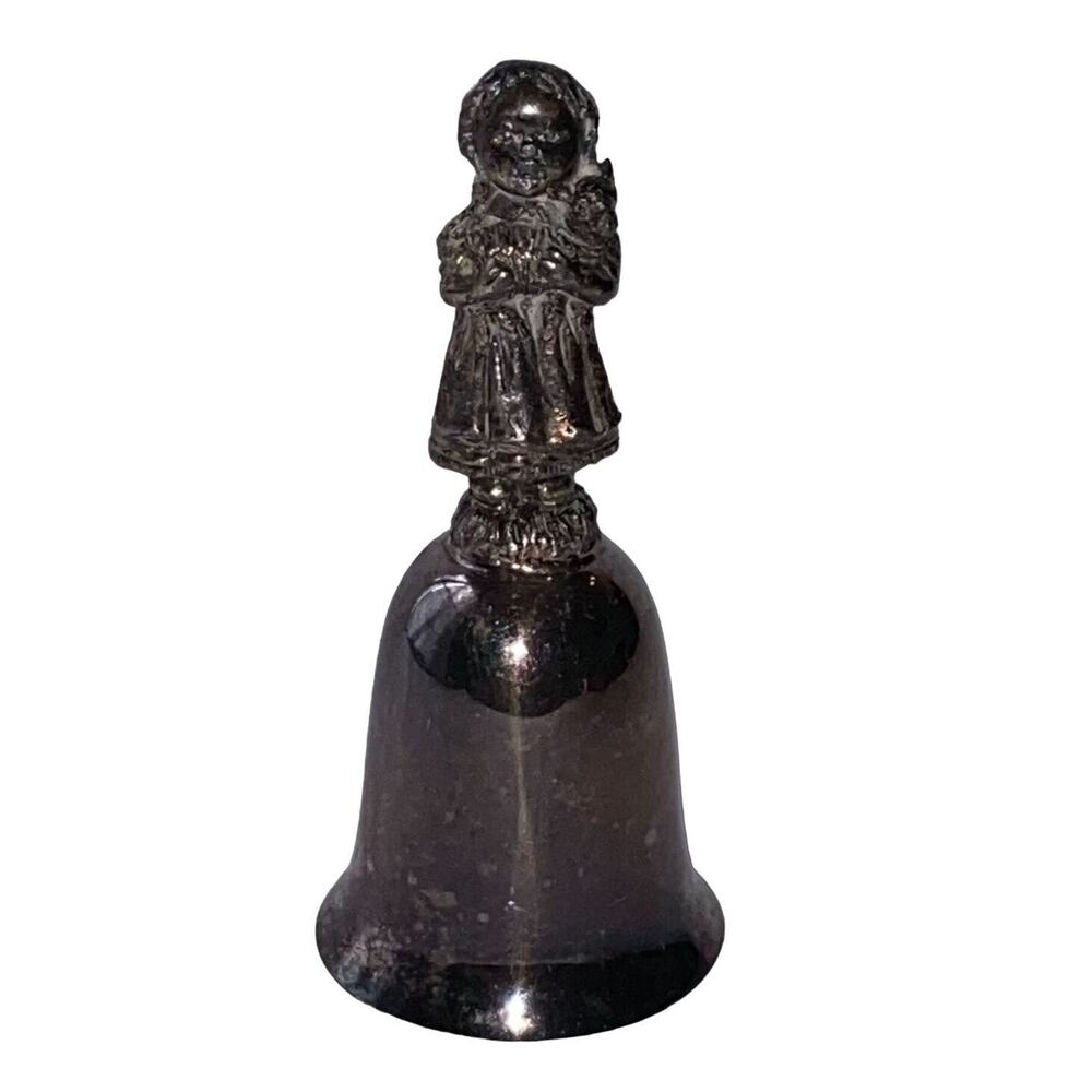 Vtg New England Collectors Society Bell Girl with Rabbit Silver Plate Pewter
